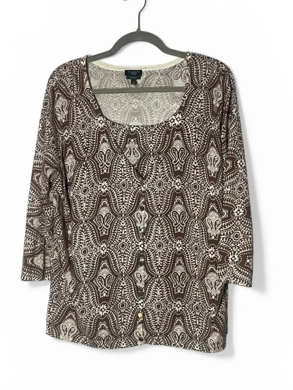Talbots 0X 1X Brown Paisley 2 Piece Set Cardigan Tank Twinset Plus Size preppy